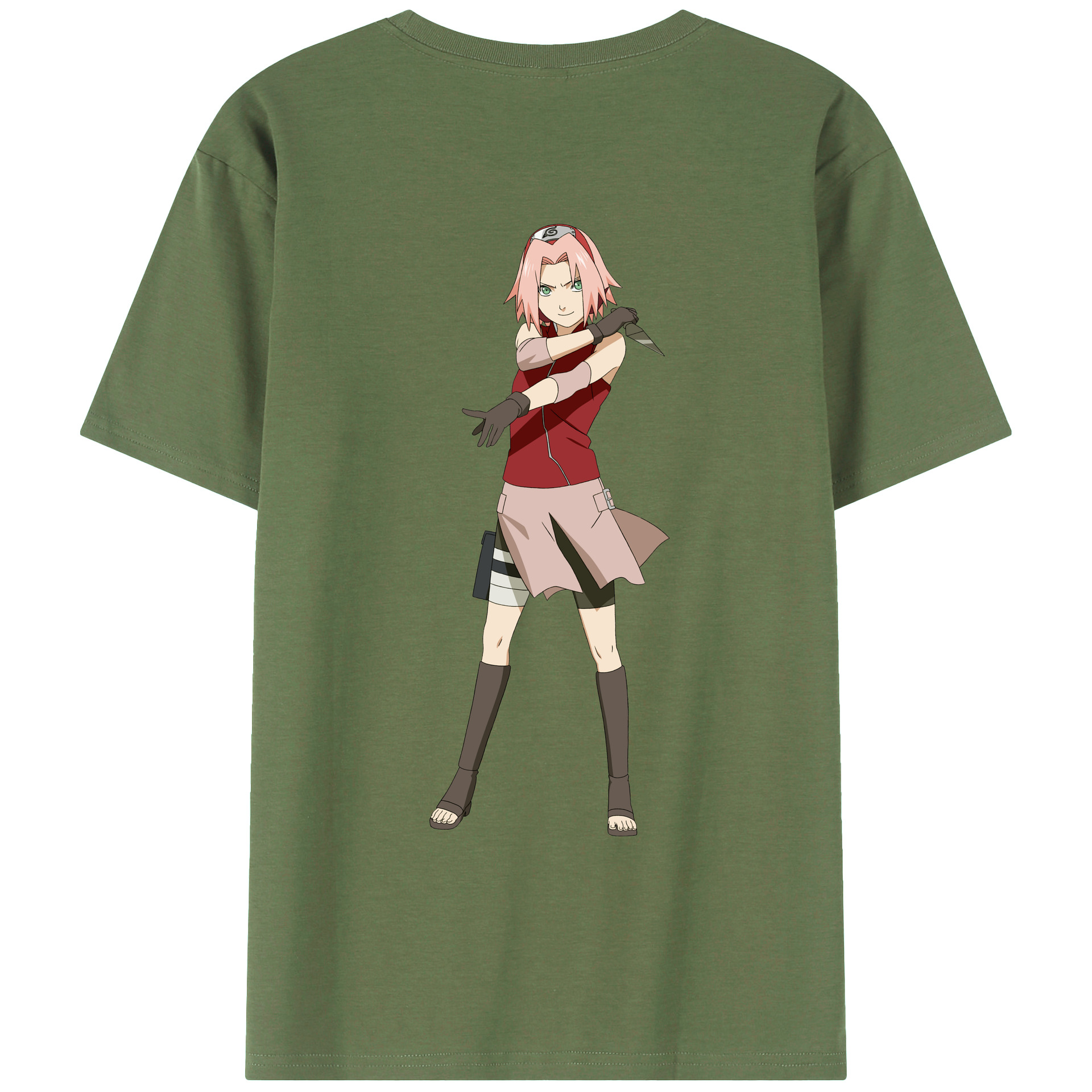 （画像用） NARUTO -ナルト- 春野サクラ Haruno Sakura 綿100％ メンズ半袖Tシャツ（バックプリント） 通気性